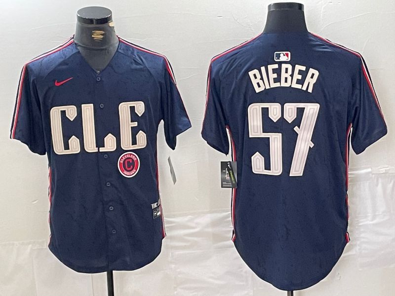 Men Cleveland Indians #57 Bieber Blue City Edition Nike 2024 MLB Jersey style 5->cleveland indians->MLB Jersey